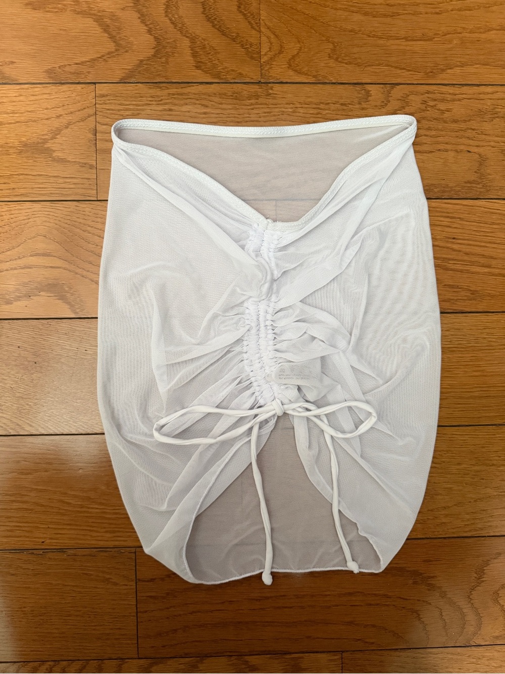 Ruched Drawstring Mini Coverup Skirt in White